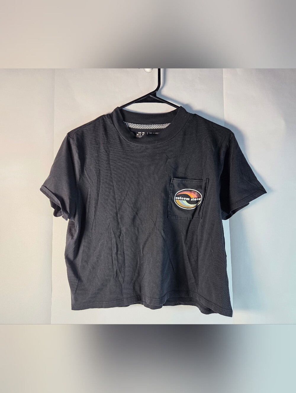 Volcom Black Short Sleeve Pocket Tee with Multicolor Patch